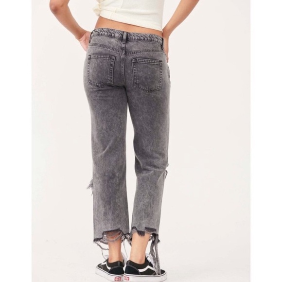 Free People Gray Acid Wash Maggie Distressed Straight Leg Jeans Bottlerocket - Picture 8 of 14